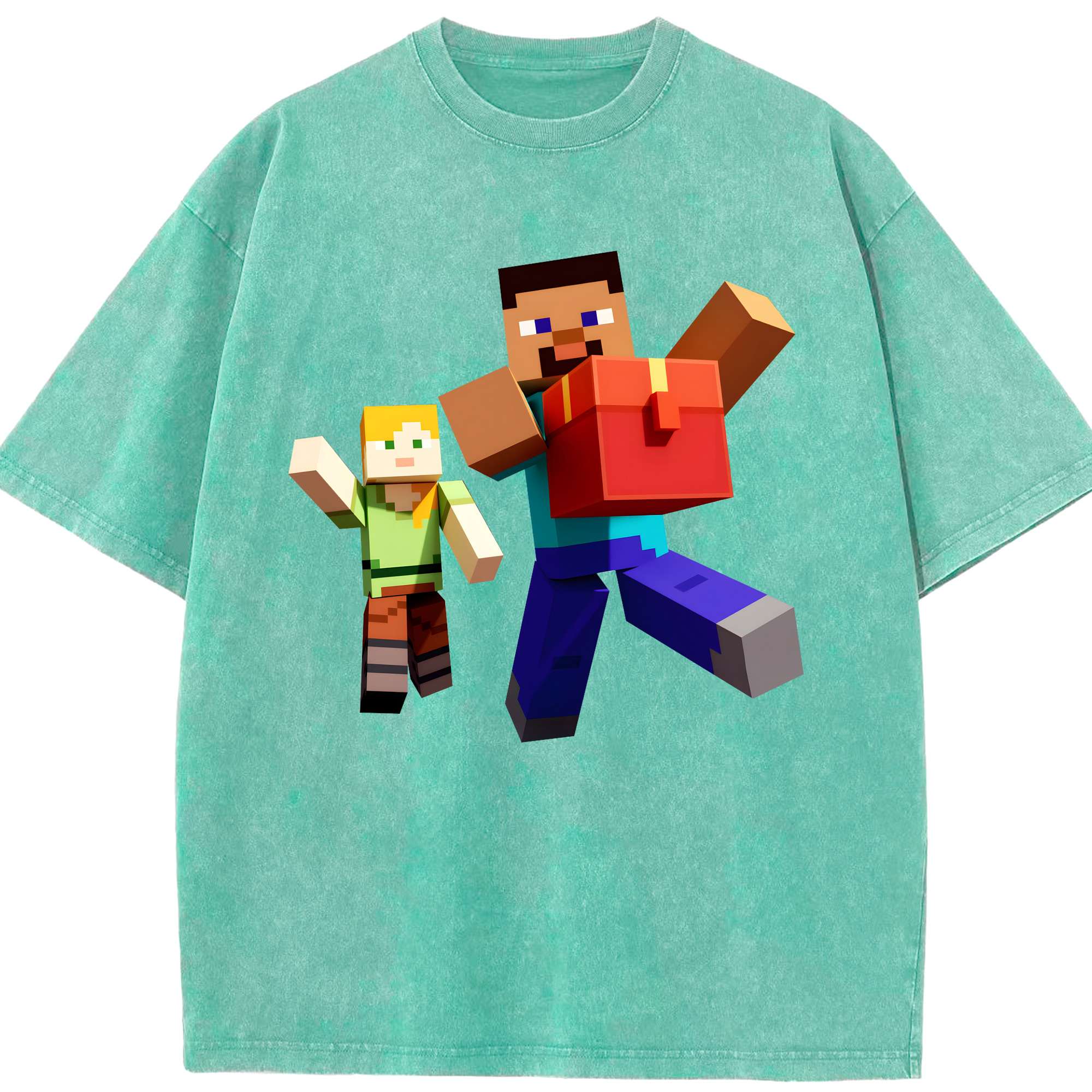 （画像用） マインクラフト ブロックの世界 Minecraft MC Block world 綿100% ヴィンテージ風 半袖Tシャツ（フロントプリント）